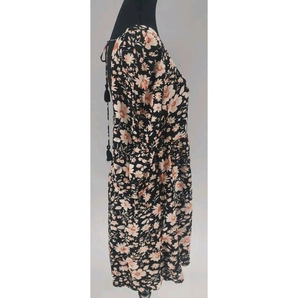 American Eagle 3/4 Sleeve Black Floral Boho Peasant Mini Dress Size Small - Picture 4 of 6